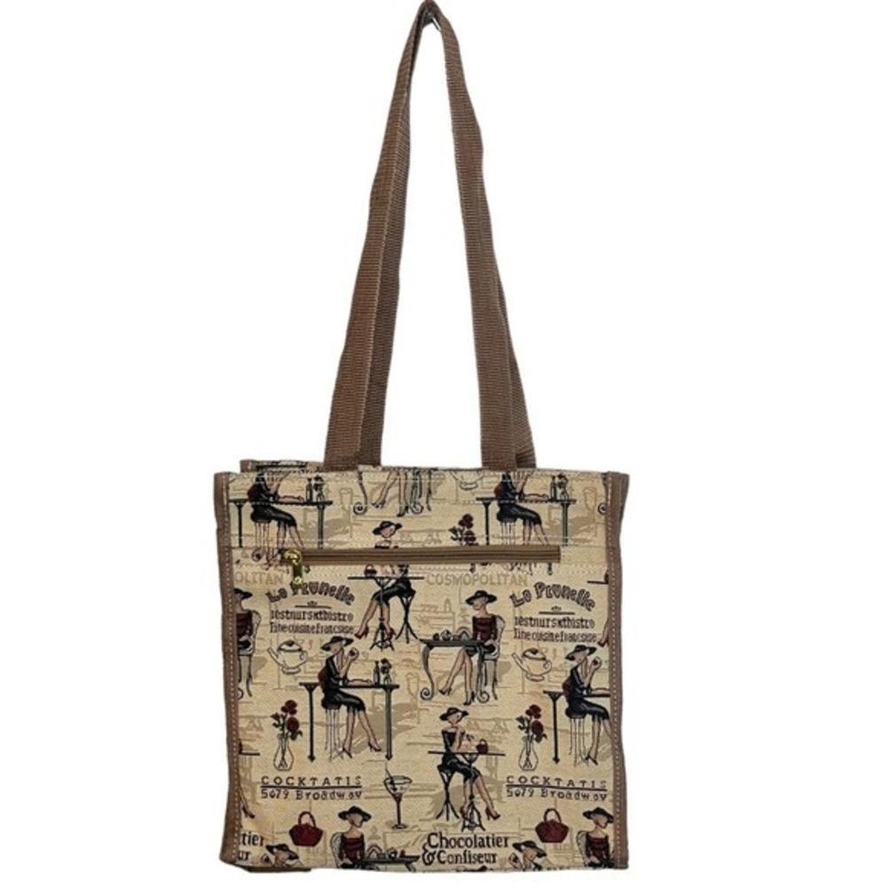 Signature Lady Canvas Printed Tapestry Tan Brown‎ Red Tote Bag